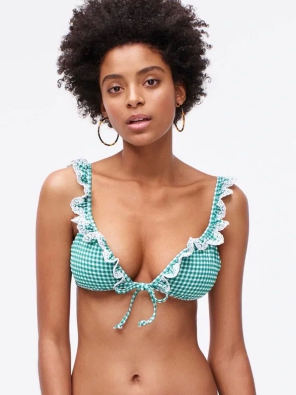 J Crew Womens Green Gingham Ruffle Two-Piece High Waisted Swim Set Size Small - Picture 2 of 10